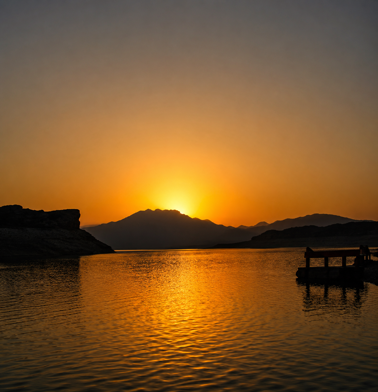 Golden sunset over the Indus River during a boat safari in Southern Pakistan.