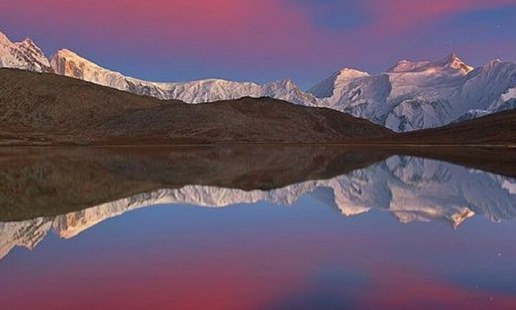 Sunset reflection at Rush Lake in Hunza Gilgit Baltistan Pakistan